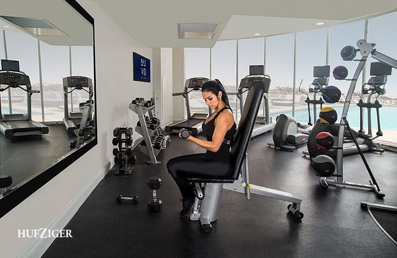 Woman in Poolside Gym